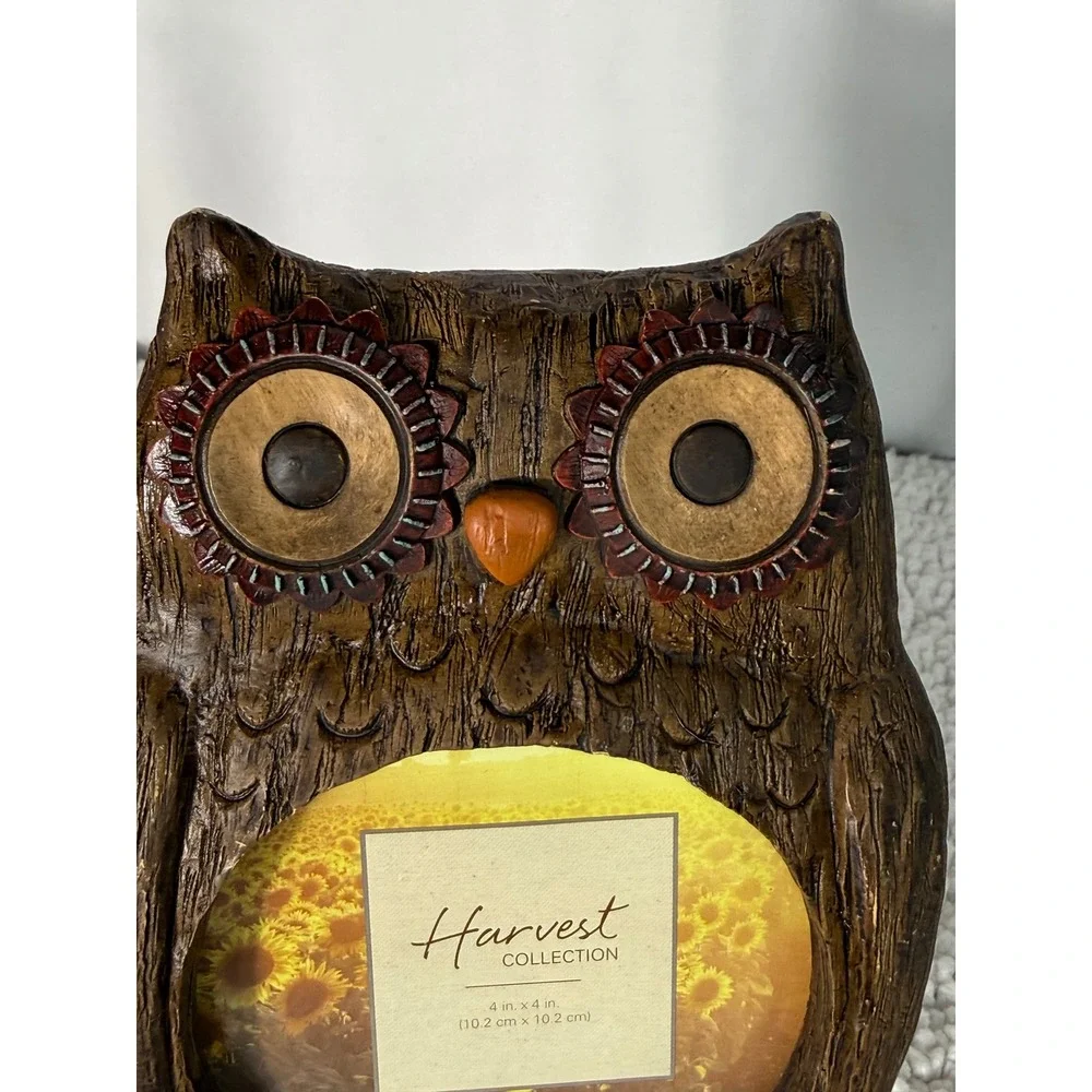 Kohls Harvest‎ Collection Owl Photo Frame Brown Resin Wood Look 4x4